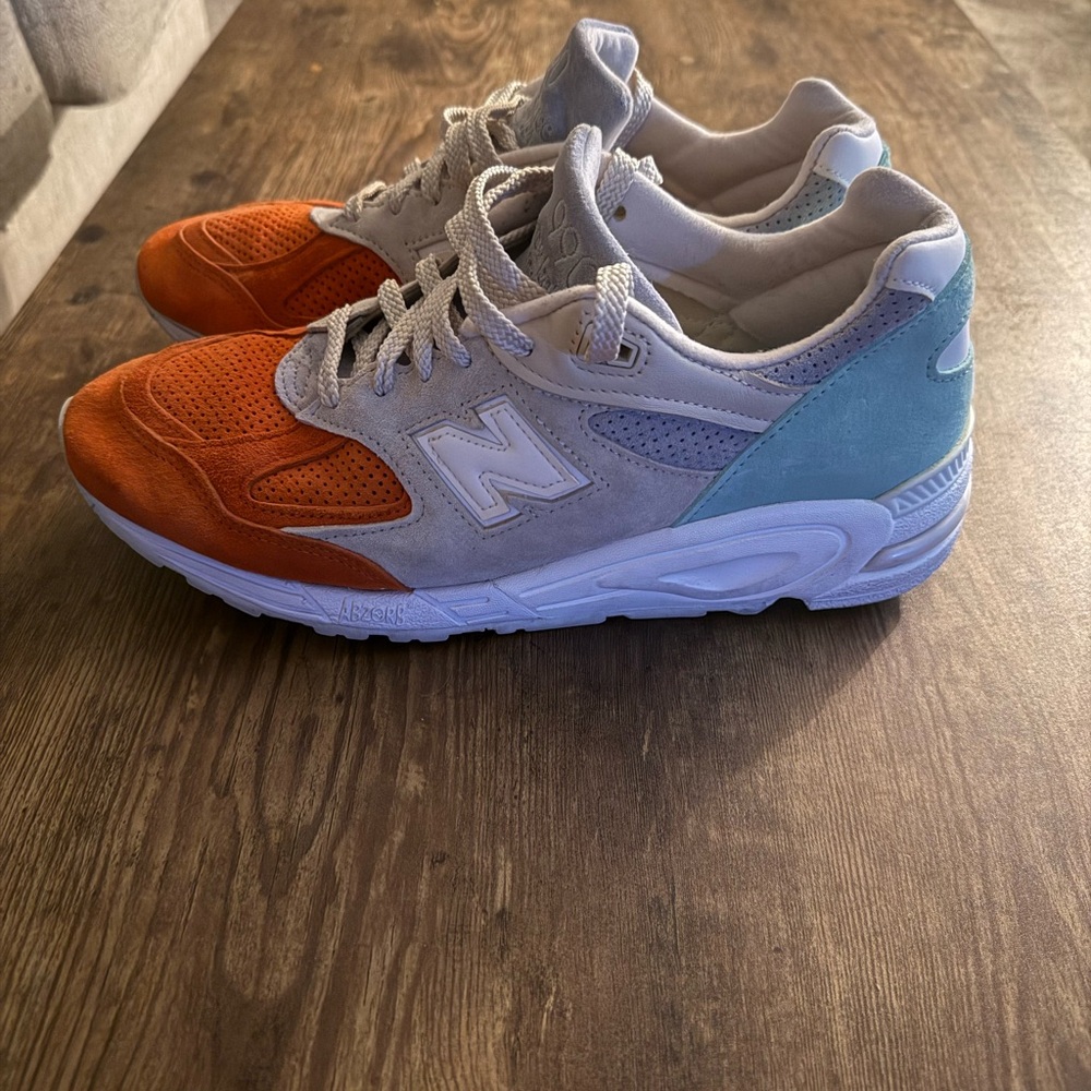 New Balance 990 Sneakers in Orange, Gray, Light Blue - Picture 8 of 9